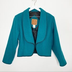 Mid-West Garment Co Turquoise Vintage Cropped Wool Jacket Medium Teal Whipstitch